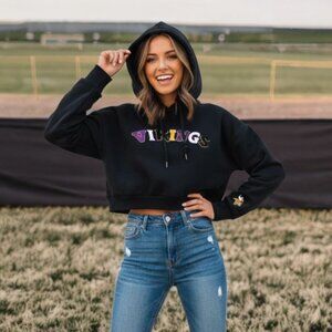 The Wild Collective NFL Minnesota Vikings Cropped Hoodie 3D Logo Sweatshirt Fan